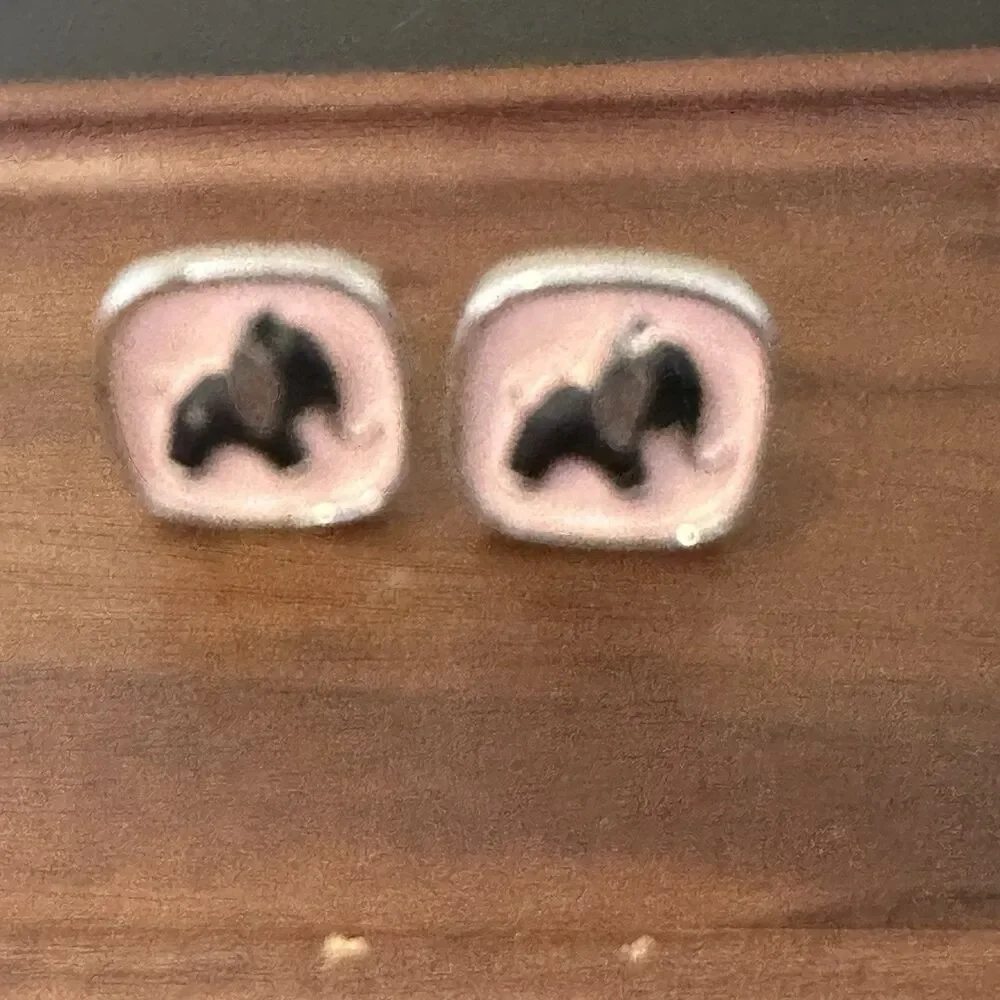 Vintage Hickok Silver Tone Black Elephant Pink Enamel Cuff links MCM USA